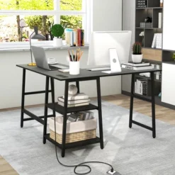 Costway L Shaped Corner Computer Desk Study Table W/Storage Shelves Black/Rustic Brown -Costway GUEST a00e9300 6588 4966 9b2d 0444f050ef40