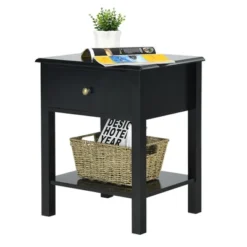 Costway End Table Nightstand Storage Display Drawer Shelf Beside Bedroom WhiteBlack -Costway GUEST a016461c 5807 47f6 81d1 01e4850654a9