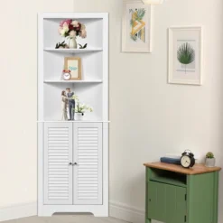 Costway Bathroom Corner Floor Cabinet Tall Bathroom Storage Cabinet W/ Shelves -Costway GUEST a02d75e7 70b9 4319 bca5 915cc9b70728