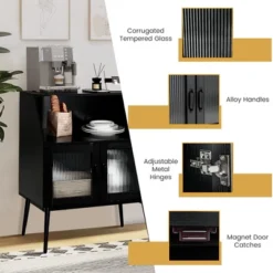 Costway Kitchen Storage Cupboard Buffet Cabinet Sideboard W/ Open Cubby & 2 Glass Doors -Costway GUEST a03a7a4e 17ef 45b7 8b11 9ec708b87ff0