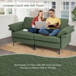 Costway Modern Loveseat Fabric 2-Seat Sofa Couch For Small Space W/Metal Legs Army -Costway GUEST a04c77b1 b9b6 462f a01b 79d27e1c1ae3