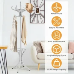 Costway Wood Standing Hat Coat Rack Jacket Bag Hanger Tree W/12 Hooks & Umbrella Stand -Costway GUEST a135f385 0610 4d35 be11 59b61f7878fe