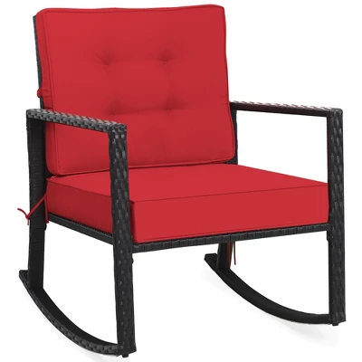 Costway Patio Rattan Rocker Chair Outdoor Glider Wicker Rocking Chair Cushion Lawn Red 4 Costway Patio Rattan Rocker Chair Outdoor Glider Wicker Rocking Chair Cushion Lawn Red - Image 2