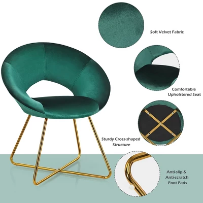 Costway Modern Velvet Accent Chair Upholstered Vanity Chair W/Golden Metal Leg PinkDark GreenGrey 8 Costway Modern Velvet Accent Chair Upholstered Vanity Chair W/Golden Metal Leg PinkDark GreenGrey - Image 6