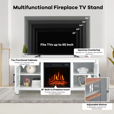 Costway 58 Inches Fireplace TV Stand For TVs Up To 65 Inches W/ 1400W Electric Fireplace 8 Costway 58 Inches Fireplace TV Stand For TVs Up To 65 Inches W/ 1400W Electric Fireplace - Image 6