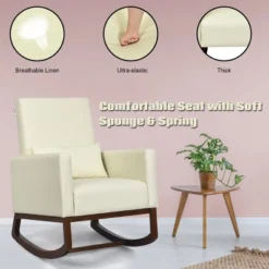 2-in-1 Fabric Upholstered Rocking Chair Nursery Armchair With Pillow Beige -Costway GUEST a1de669b 522f 4060 b966 6d946b519a6a