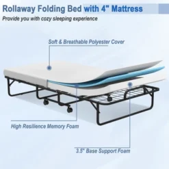 Costway Heavy Duty Foldable Bed Metal Guest Bed Daybed W/ 4 Inch Mattress Memory Foam -Costway GUEST a2077191 b873 4021 8c23 222b558d7433