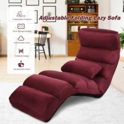 Costway Folding Lazy Sofa Chair Stylish Sofa Couch Bed Lounge Chair W/Pillow Burgundy -Costway GUEST a213881f c3e3 4a87 bbe7 862d8c0a9d98