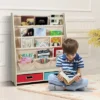 Costway Kids Book Rack Toys Organizer With 4 Sling Bookshelf & 2 Boxes EspressoBeige -Costway GUEST a22ba786 0a45 452e aa4c fe5ae6e1cd70