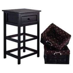 Costway Set OF 2 Night Stand 3 Tier 1 Drawer Bedside End Table Organizer Wood W/2 Basket -Costway GUEST a25b2a75 21b5 411c b802 8b25324621a1