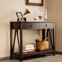 Costway Console Table Accent Sofa Side Table With Drawer Shelf Entryway Espresso -Costway GUEST a2906b4f b04b 4bd3 a636 ab283f45fb02