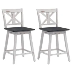 Costway Set Of 2 Bar Stools Swivel Counter Height Chair W/ Solid Wood Legs WhiteBlack -Costway GUEST a2c4d297 e72e 4846 9ffa 4190d5510064