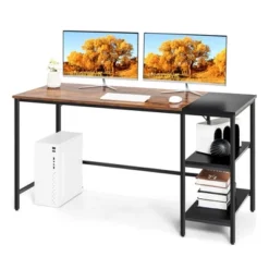 Costway 55'' Computer Desk Writing Workstation Study Table Home Office With Bookshelf Black/Rustic -Costway GUEST a2e3e02b 6295 4f7c b826 4cd3980cfef1