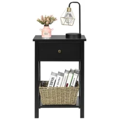 Costway Nightstand Chair Side End Table With Drawer & Shelf Bedroom Furniture White BrownBlack -Costway GUEST a2ecbb9c 4351 4937 a221 85e73aa307fe