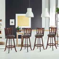 Costway Set Of 4 29.5'' Swivel Bar Stool Leather Padded Dining Kitchen Pub Bistro Chair Low Back -Costway GUEST a319d482 cf67 4f13 8bcc f01e71fb3010