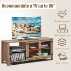 TV Stand Entertainment Center For TV's Up To 65''w/ 2 Metal Mesh Doors Natural -Costway GUEST a33ace7b e053 4103 90e2 e551f302d493