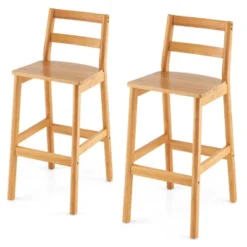 Costway Set Of 2 Solid Rubber Wood Bar Stools 28'' Dining Chairs With Backrests Natural -Costway GUEST a36f98f0 1d01 4fcb 9d8e 5f582974c220