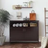 Costway Modern Kitchen Storage 36" Height Cabinet Buffet Server Table Sideboard Dining Wood Brown