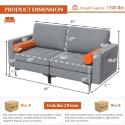 Costway Modern Loveseat 2-Seat Sofa Couch W/ 2 Bolsters Side Storage Pocket Ash Grey 13 Costway Modern Loveseat 2-Seat Sofa Couch W/ 2 Bolsters Side Storage Pocket Ash Grey -Costway GUEST a3c58c1e 191f 409b a83f 2ea8541ca4ac