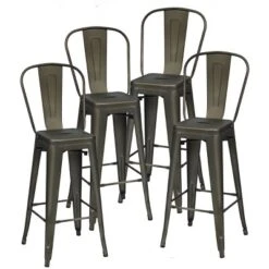 Costway Set Of 4 High Back Metal Stool 30'' Seat Bar Height Industrial Bar Stools GunBlack -Costway GUEST a3def7b1 dcff 4a53 834e c918f8d4d988