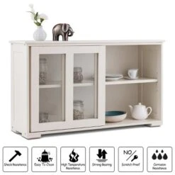 Costway Kitchen Storage Cabinet Sideboard Buffet Cupboard W/ Sliding Door -Costway GUEST a44b16ee c183 428d 85ba a8932980644e