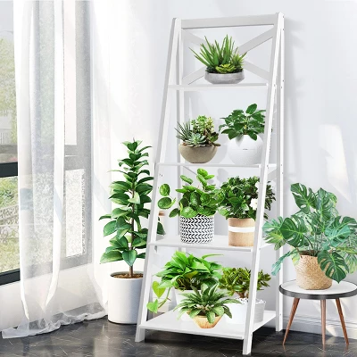 Costway Set Of 2 Ladder Shelf 4-Tier Bookshelf Bookcase Storage Display Plant Leaning 5 Costway Set Of 2 Ladder Shelf 4-Tier Bookshelf Bookcase Storage Display Plant Leaning - Image 3