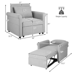 Costway Convertible Sofa Bed 3-in-1 Pull-out Sofa Chair Adjustable Reclining Chair Grey -Costway GUEST a4ab011d 0f0b 475d bb24 819ef2afe6b4
