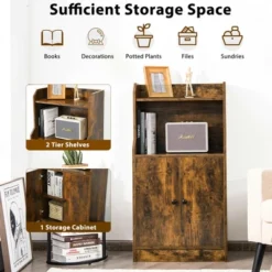 Costway Storage Cabinet Bookcase W/2 Doors And Open Shelves Display Shelf Rustic Brown 14 Costway Storage Cabinet Bookcase W/2 Doors And Open Shelves Display Shelf Rustic Brown -Costway GUEST a4ab7fbb fd24 46bb 8e90 25cc20aad843