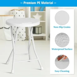 Costway Set Of 4 Portable Folding Stools 18'' Collapsible Round Stools White -Costway GUEST a4ae062e 0d02 432a a229 8681e70f1376