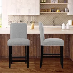 Costway Set Of 2 25'' Kitchen Breakfast Chairs Nailhead Bar Stools BeigeGray -Costway GUEST a4e6a181 8db6 48e2 9e0b 97bcf6d3e025