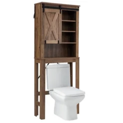 Costway Toilet Storage Rack With Sliding Barn Door & Adjustable Shelves, Rustic Brown -Costway GUEST a4f5ca9d bc54 4eb2 b503 b6295c5c3d4f