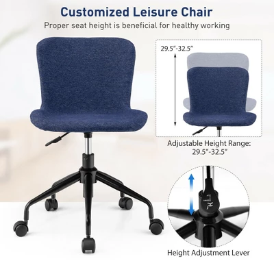 Costway Mid Back Armless Office Chair Adjustable Swivel Linen Task Chair 7 Costway Mid Back Armless Office Chair Adjustable Swivel Linen Task Chair - Image 5