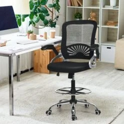 Costway Mesh Drafting Chair Mid Back Office Chair Adjustable Height Flip-Up Arm Black -Costway GUEST a51d66f1 784f 455e 8f39 bd92f5c004a9