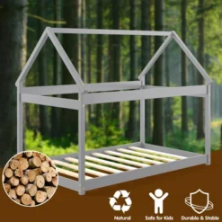 Costway Twin House Bed Wood Frame W/ Roof For Kids Toddler No Box Spring -Costway GUEST a52a4578 6f32 4c4e 8780 47176cfed7ef