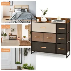 Costway 7-Drawer Dresser Storage 3-Tier Organizer Tower Steel Frame Wooden Top -Costway GUEST a52b0eb8 fbc5 4e7a 8345 7f2c6262b259