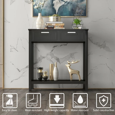 Costway Accent Console Table Entryway Sofa Foyer Table Storage Shelf W/2 Drawers 9 Costway Accent Console Table Entryway Sofa Foyer Table Storage Shelf W/2 Drawers - Image 7