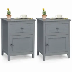 Costway 2PCS Nightstand With Drawer Accent Side End Table Storage Cabinet WhiteNatural -Costway GUEST a5bc57a7 0c7b 4378 99d1 0fb1b858a260