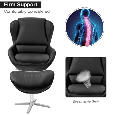 Costway Swivel Rocking Chair Top Grain Leather Lounge Armchair W/Ottoman 8 Costway Swivel Rocking Chair Top Grain Leather Lounge Armchair W/Ottoman - Image 6