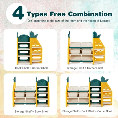 Costway 3-in-1 Kids Toy Storage Organizer Bookshelf Corner Rack W/ Plastic Bins 9 Costway 3-in-1 Kids Toy Storage Organizer Bookshelf Corner Rack W/ Plastic Bins - Image 7