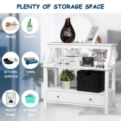 3 Tier Storage Rack End Table Side Table W/Slide Drawer Multipurpose Rack White -Costway GUEST a626b557 6575 48ec 9f22 89e5252f821b