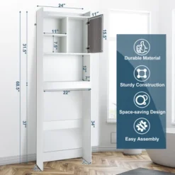 Costway Over The Toilet Storage Cabinet Bathroom Space Saver W/ Open Shelves & Door -Costway GUEST a6368a2d 10df 437d 92fe 3d994a34367d