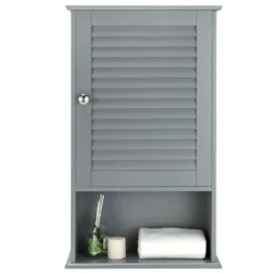 Costway Bathroom Wall Mount Storage Cabinet Single Door W/Height Adjustable Shelf Grey -Costway GUEST a65cedd4 3411 4f82 96d2 c843bfe53a3b