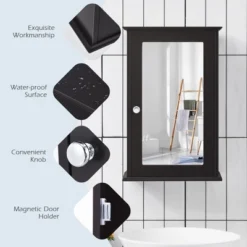 Costway Bathroom Wall Cabinet Single Mirror Door Cupboard Storage Medicine Cabinet Wood Shelf GreyBrown -Costway GUEST a66defe7 94e0 4d1c b8dc a6278ab58fae