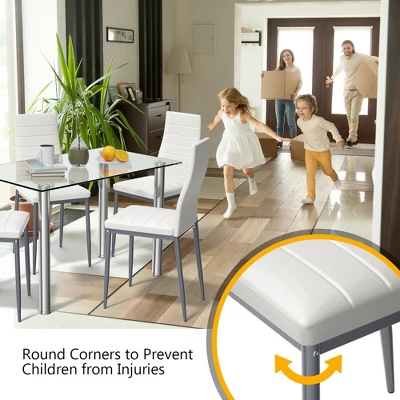 Costway 5 Piece Dining Set Table 29.6'' And 4 Chairs Glass Metal Kitchen Breakfast Furniture White 5 Costway 5 Piece Dining Set Table 29.6'' And 4 Chairs Glass Metal Kitchen Breakfast Furniture White - Image 3