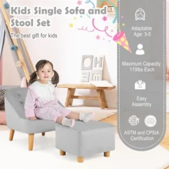 Costway Kids Sofa Chair W/ Ottoman Toddler Single Sofa Velvet Upholstered Couch GreyPink 15 Costway Kids Sofa Chair W/ Ottoman Toddler Single Sofa Velvet Upholstered Couch GreyPink -Costway GUEST a6ad4dff 1871 41b7 ae2a f13f1425935c