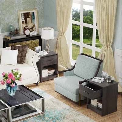 Costway Nightstand With Drawer Storage Shelf Wooden End Side Table Bedroom Brown / Black / Natural 10 Costway Nightstand With Drawer Storage Shelf Wooden End Side Table Bedroom Brown / Black / Natural - Image 8