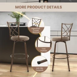 Costway Set Of 2 24/30 Inch Adjustable Swivel Barstools Metal Dining Chairs Brown -Costway GUEST a735628e 3d56 4950 9b7d a004f175b8c5