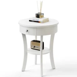 Costway 2-tier Side End Sofa Table Round Nightstand For Bedroom Living Room White/Espresso 23 Costway 2-tier Side End Sofa Table Round Nightstand For Bedroom Living Room White/Espresso -Costway GUEST a7530218 8c03 4339 b747 0ab0b5bf0c33