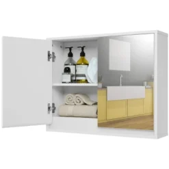 Costway Wall Mounted Bathroom Storage Cabinet Medicine Cabinet Organizer Shelf W/Double Mirror Door White -Costway GUEST a76f7806 2527 4987 bc2a f7a5c16dda92
