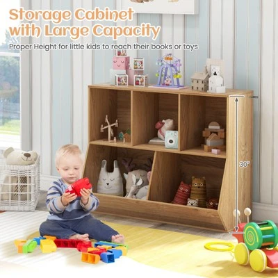 Costway 5-Cubby Kids Toy Storage Organizer Wooden Bookshelf Display Cabinet Natural/White 9 Costway 5-Cubby Kids Toy Storage Organizer Wooden Bookshelf Display Cabinet Natural/White - Image 7